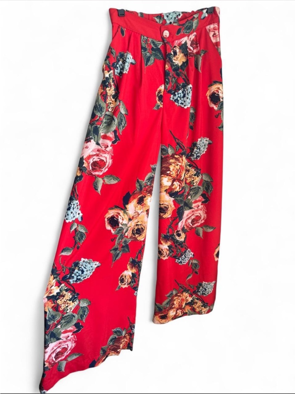 Red Floral Wide-Leg Palazzo Pants